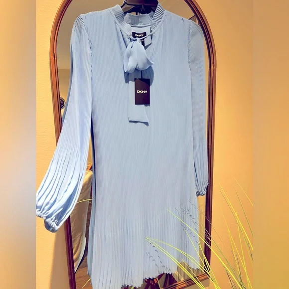 Dkny | Dresses | Simple Blue Dress And Elegant With Long Sheer Sleeves |  Poshmark